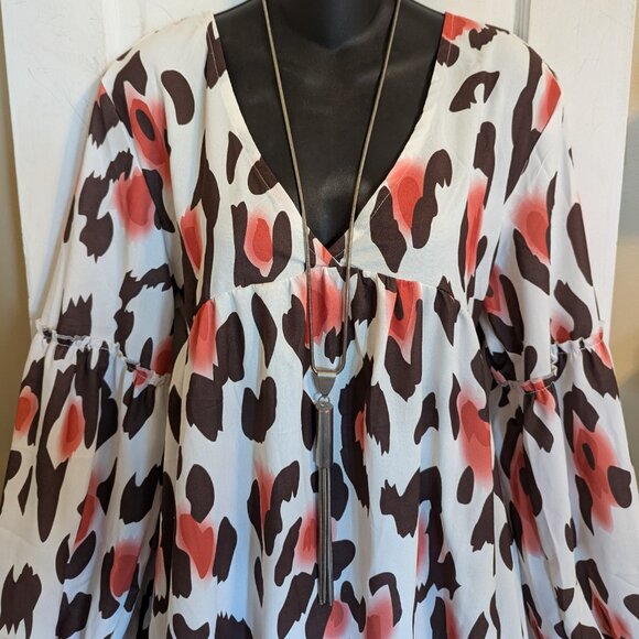 Boho Chic Pink Coral & Brown Leopard Dress - XL - Picture 2 of 5